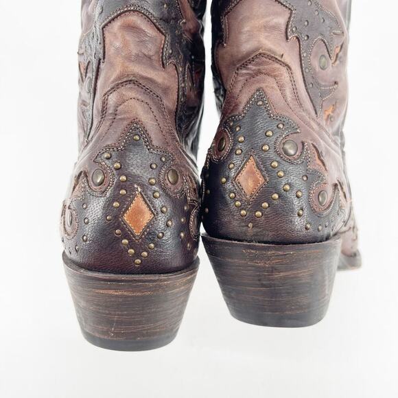 Lucchese Cafe/Chocolate Brown Fiona Studded Western Cowgirl Boot size 6 - Picture 8 of 11